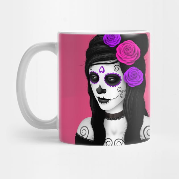 Day of the Dead Girl with Pink and Purple Roses by jeffbartels